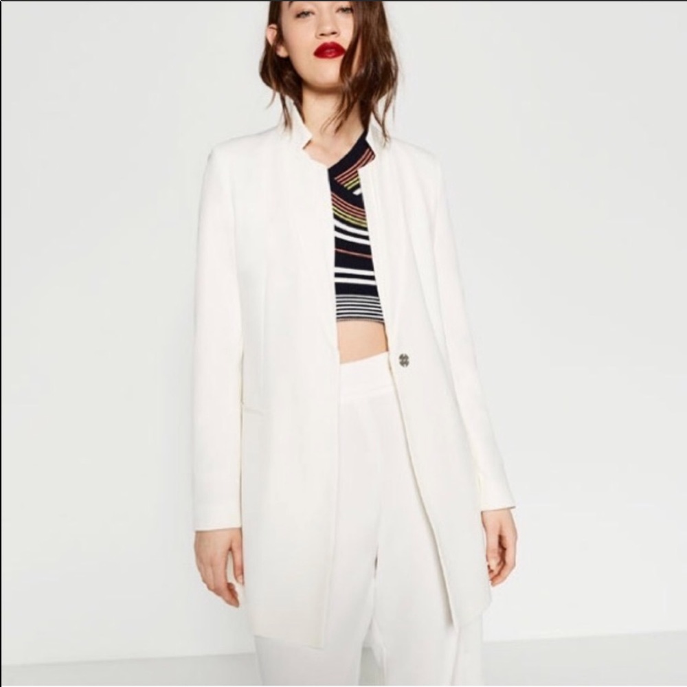 Zara Classic Long White Blazer